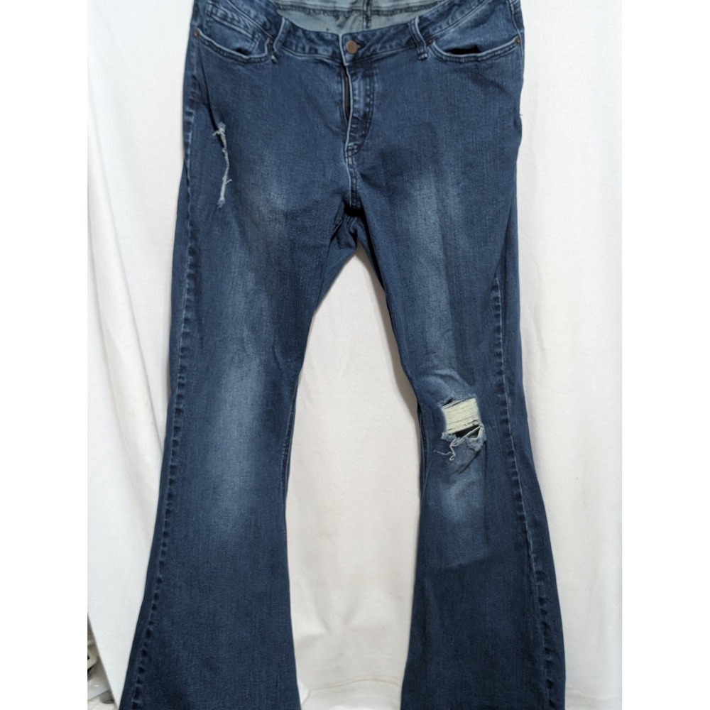 Poetic Justice Corrine High Rise Flare Jeans Distressed Dark Wash Denim Size 26